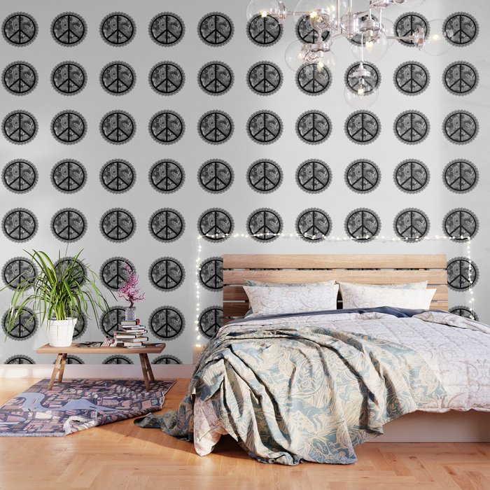 Zen Doodle Peace Symbol Black And White Wallpaper by LebensARTdesign |  Society6