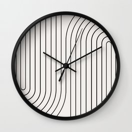 Minimal Line Curvature I Wall Clock | Retro, Black and White, Geometric, Line, Contemporary, Stripes, Minimal, Graphicdesign, Sleek, Mid Century 