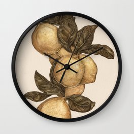 Lemons Wall Clock | Vintage, Painting, Food, Tree, Plant, Curated, Citrus, Illustration, Nature, Lemon 