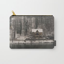 House On Lake Bled Carry-All Pouch | Snowing, Fairytale, Snow, Slovenia, Bled, Buildings, Assumptionofmary, Ice, Bledisland, House 