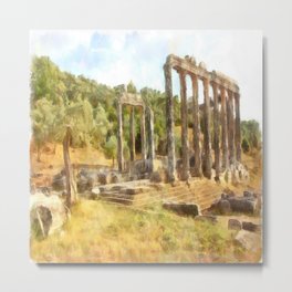 Fallen Ruins of Euromos Watercolor Metal Print | Milas, Columns, Building, Classical, Ancient, Turkishheritage, Ancientcity, Digital, Euromos, Templeofzeus 