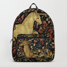 Medieval Unicorn Midnight Floral Garden Backpack | Floral, Animal, Spring, Millefleurs, Captivity, Fantasy, Midnightfloral, Unicornincaptivity, The, In 