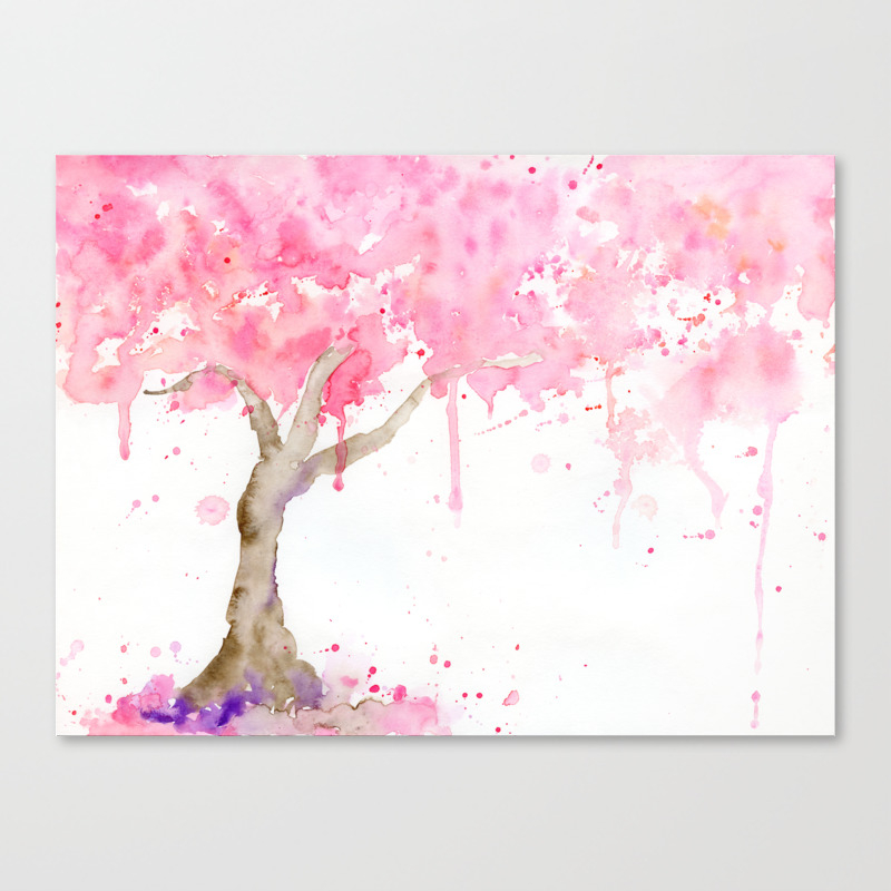 Watercolor Abstract Cherry Tree Pink Canvas Print By Chengjing