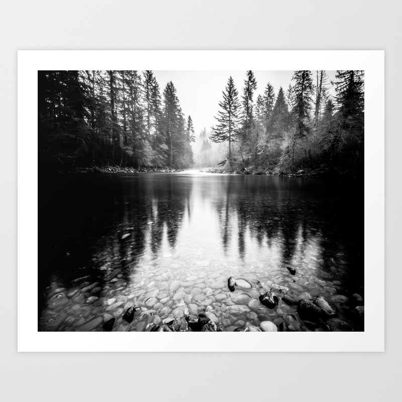 Forest Reflection Lake Black And White Nature Photography Art Print By Cascadia Society6