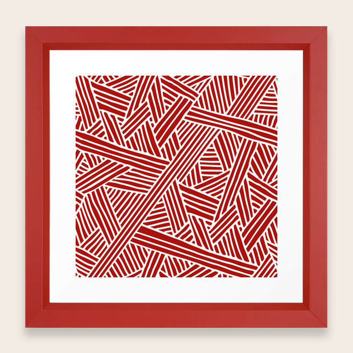 Abstract Navy Red White Lines And Triangles Pattern Framed Art