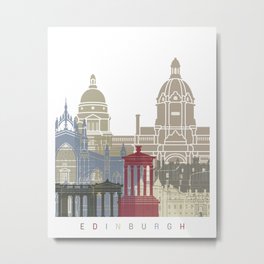 Edinburgh skyline poster Metal Print | Retro, Architecture, Europe, Pop Art, Graphicdesign, Vintage, Skyline, Color, Wallart, Abstract 