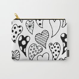 Patterned hearts Carry-All Pouch | Love, Blackandwhitehearts, Hearts, Pattern, Other, Patternedhearts, Drawing, Stripes, Black and White, Illustration 