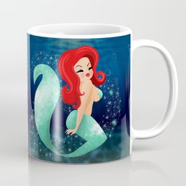 Red Haired Firecracker Mermaid Coffee Mug | Bubbles, Cartoon, Redhair, Colorful, Mermaid, Redhead, Cute, Animation, Undersea, Underwater 