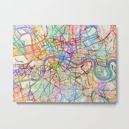 London England City Street Map Metal Print | London, Londonposter, Citymap, Painting, Londonprint, Londonmap, Watercolour, 2063, Michaeltompsett, England 