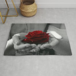 Full Rose in Hands Rug | Photo, Monochrome, Digital Manipulation, Life, Nature, Cusp, Impressionistic, Romantic, Red, Trippy 