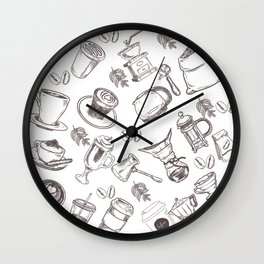 Coffee Pattern Wall Clock | Graphite, Coffeebeans, Pattern, Digital, Starbucks, Colored Pencil, Addict, Oil, Black And White, Ink Pen 