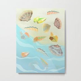 Sea shells - Aquamarine Metal Print | Digital, Sand, Minimalism, Ocean, Diloranium, Minerals, Beach, Drawing, Seashells, Crystal 