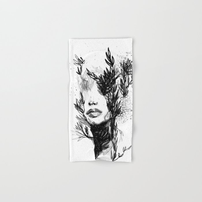 Black N White Women Abstract Face Love Hand Bath Towel By