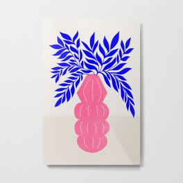 Ruby Pink Vase & Electric Leaves: Vases & Stuff 01 Metal Print | Matisse, Pink, Flowers, Mid Century, Still Life, Flower, Botanical, Graphicdesign, Vases, Shapes 
