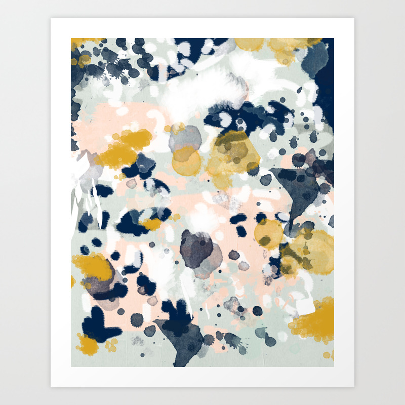 Noel Navy Mint Gold Painted Abstract Brushstrokes Minimal Modern