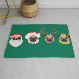 Christmas Pugs Rug | Vector, Rudolf, Dog, Mrsclaus, Christmas, Santa, Digital, Pet, Pugs, Illustration 