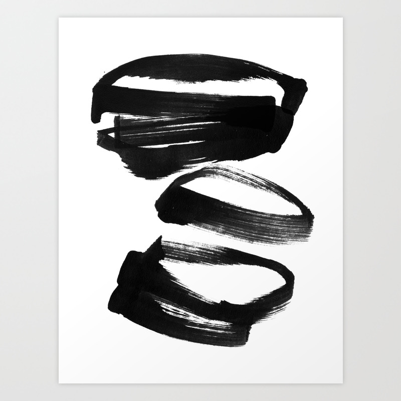 Black And White Abstract Shapes Ink Painting Art Print By Mininst