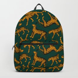 Tigers (Dark Green and Marigold) Backpack | Hand Drawn, Drawing, Tigers, Illucalliart, Wild, Deep Green, Tiger, Wildlife, Animal, Panther 