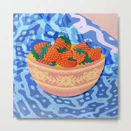 New Strawberries Metal Print | White, Acrylic, Stilllife, Pink, Food, Classicblue, Fruitillustration, Pattern, Watercolor, Modernfruit 