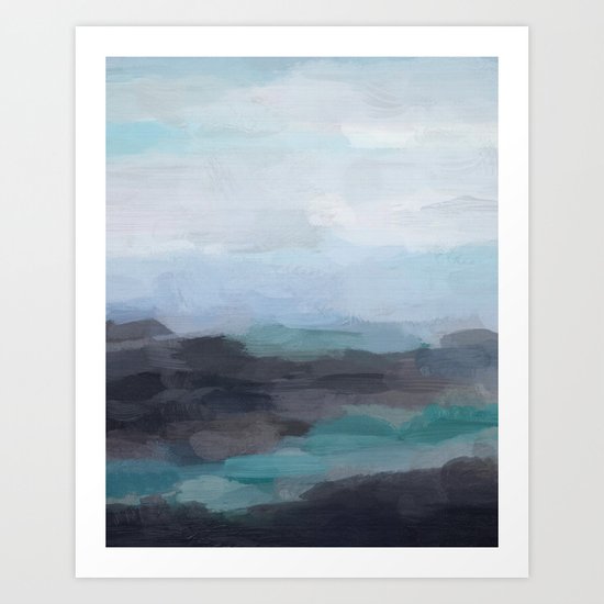 Mint Navy Blue Green Abstract Wall Art Painting Art Ocean