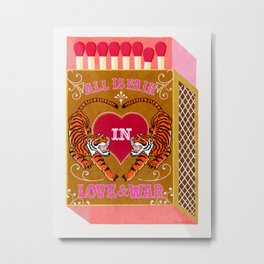 All is Fair in Love and War Vintage Matchbox Mustard & Pink Palette with Tiger Metal Print | Retrolettering, Queerart, Love, Makelove, Vintagelettering, Tigers, Dormroom, Pinkart, Retro, Lovenotwar 