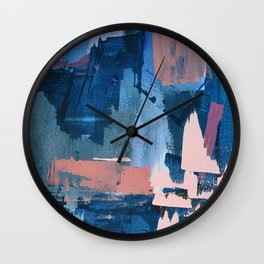 Rhythm of Rain: a modern abstract piece by Alyssa Hamilton Art in blues and pinks Wall Clock | Painting, Credenza, Phone, Pattern, Curated, Abstract, Alyssahamiltonart, Framed, Modern, Homedecor 