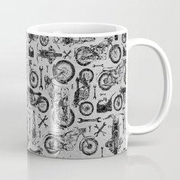 Vintage Motorcycle Pattern Coffee Mug | Black and White, Vintage, Pattern, Illustration, Curated 