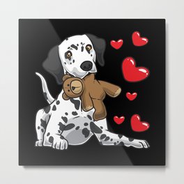 Dalmatian with stuffed animal and hearts Metal Print | Soft Toy, Dog Head, Dalmatian Puppy, Cute Dog, Gift Idea, Dalmatian Breed, Dog, Dalmatian Mom, Dalmatian Breeders, Funny 