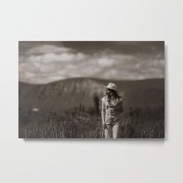 Toni, Walking in Landscape Metal Print | Sunhat, Desertcactus, Portrait, Landscape, Digital, Easterncape, Peacedove, Black And White, Photo, Dungarees 