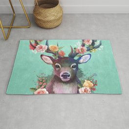 Deer of Spring Rug | Color, Digital, Spring, Multicolor, Pastel, Art, Animal, Deer, Ink, Flower 