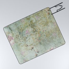 Vintage French Floral Wallpaper Picnic Blanket