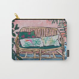 Rattan Bench in Painterly Pink Jungle Room Carry-All Pouch | Bench, Resort, Hawaii, Interior, Matisse, Floral, Miami, Florida, Painterly, Painting 