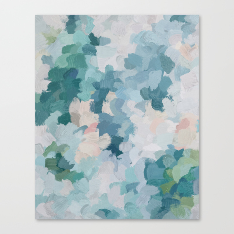 Mint Green Sky Blue Teal Blush Pink Abstract Nature Flower Wall