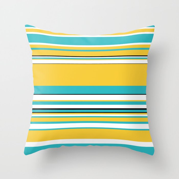 Turquoise and Yellow Striped Throw Pillow