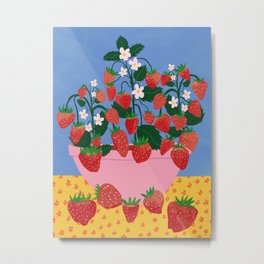 Potted Strawberries Metal Print | Pattern, Painting, Strawberry, Berry, Garden, Berries, Illustration, Digital, Fruit, Grow 