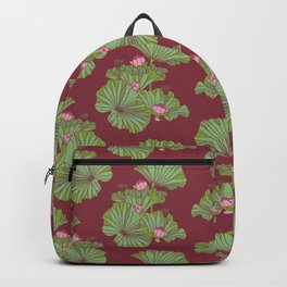 Lotus Backpack | Leaves, Digital, Japanese, Burgundy, Tokyo, Graphicdesign, Bloom, Green, Flower, Yoga 