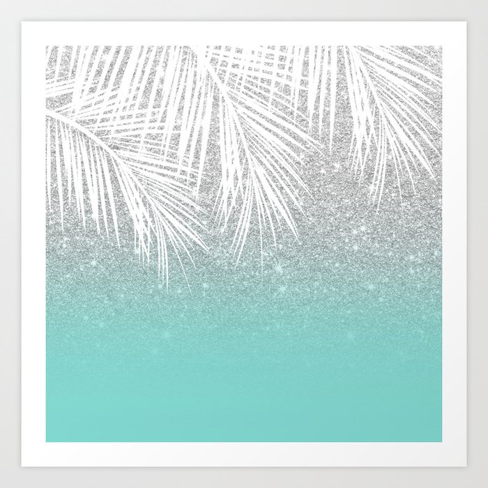 Modern tropical white palm tree silver glitter ombre on robbin egg blue  turquoise Art Print by Girly Trend by Audrey Chenal | Society6