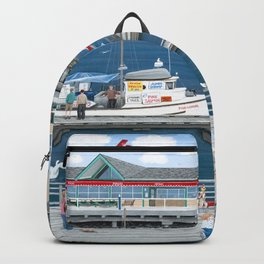 Steveston Landing Backpack | Swans, Folkart, Cute, Painting, Children, Boat, Docks, Dockside, Americana, Landscape 
