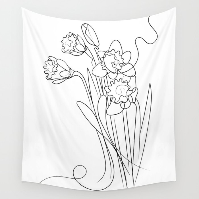 Daffodils Line Drawing Wall Tapestry By Artyadz Society6