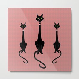 Midcentury Modern Black Kitty Cat With Green Eyes Metal Print | Blackcat, Midcentury, Sixties, Pattern, Painting, Kitty, Retro, Modern, Kitsch, Kitten 