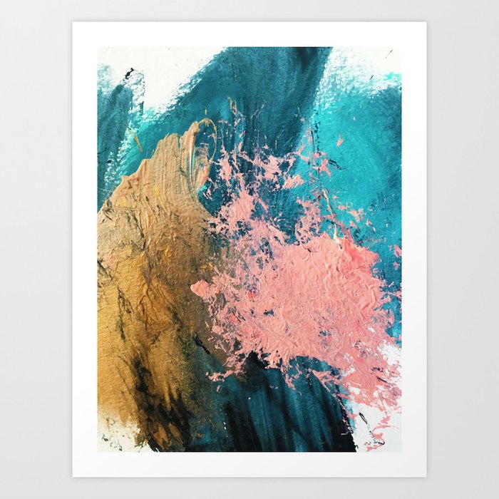 Coral Reef 1 Colorful Abstract In Blue Teal Gold And Pink