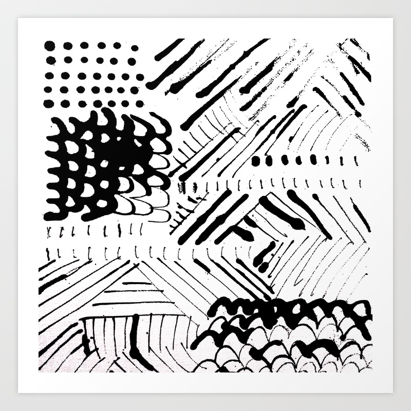 Black And White Ink Abstract Mark Making Pattern Art Print By