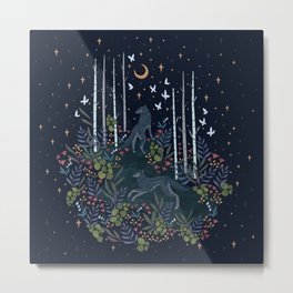 Midnight Exploration Metal Print | Leaves, Floral, Birchtree, Drawing, Digital, Illustration, Fern, Adobeillustrator, Foliage, Wolf 