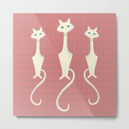 Midcentury Modern White Kitty Cat With Blue Eyes Metal Print | Vintage, Stylized, Whitecat, Cat, Sleek, Kitty, Tail, Harlequin, Whiskers, Retro 