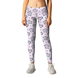 My Valentine Pink and Blue with floral Leggings | Love, Pattern, Geometric, Graphicdesign, Hearts, Flowers, Blue, Chess, Valentina, Plaiad 