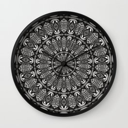 Monochrome Mandala Wall Clock | Retro, Black And White, Decorative, Monochrome, Psychedelic, Pattern, Geometric, Hippy, Meditation, Balance 