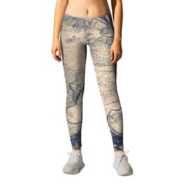 Antique World Map White Gold Navy Blue by Nature Magick Leggings | Typography, Gold, Painting, Drawing, Digital, Illustration, White, Adventure, Pattern, Map 