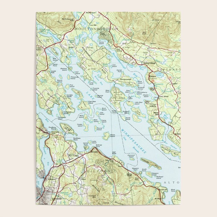 Lake Winnipesaukee Map (1986) Poster by BravuraMedia Society6