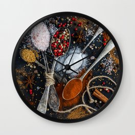 The spice of life; cinnamon, coriander, sea salt, anise, pepper, mulled wine teaspoons for kitchen and dining room wall decor color photograph / photography Wall Clock | Baking, Photographs, Stilllife, Parsley, Seasalt, Cinnamon, Forthechef, Food, Color, Cooking 