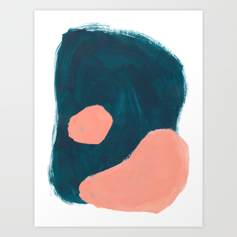 Minimalist Abstract Colorful Mid Century Modern Art Painting Teal